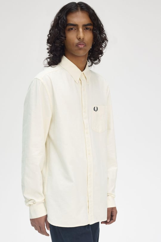 Fred Perry Fred Perry Erkek Regular Fit Cep Detaylı Düz Uzun Kollu Ekru Gömlek M5516-F79