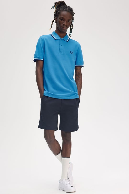 Fred Perry Fred Perry Erkek Regular Fit Yakası ve Kolları Çizgi Detaylı %100 Pamuklu Kısa Kollu Mavi T-Shirt M3600-Y27