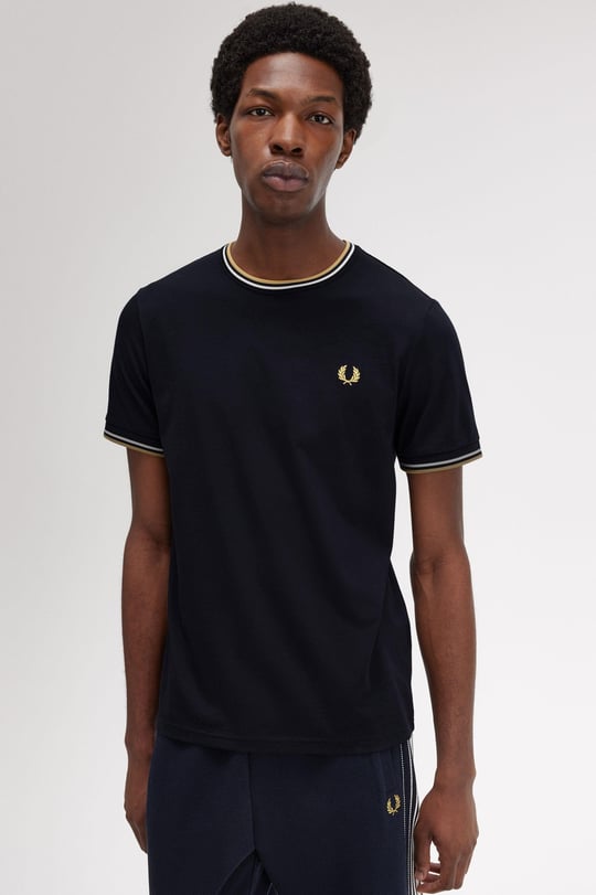 Fred Perry Fred Perry Erkek Regular Fit Kısa Kollu Şerit Detaylı Siyah T-Shirt M1588-W53