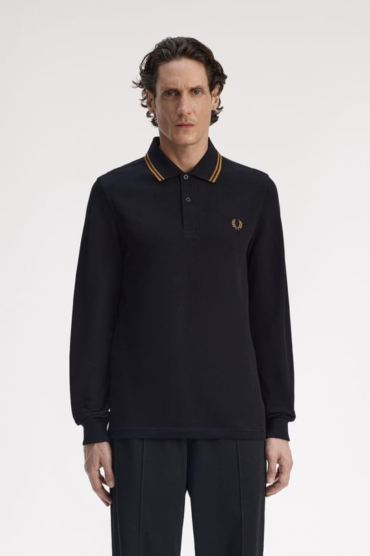 Fred Perry Fred Perry Erkek Regular Fit %100 Pamuklu Yakası Çizgi Detaylı Uzun Kollu Siyah Polo Yaka T-Shirt M3636-S77