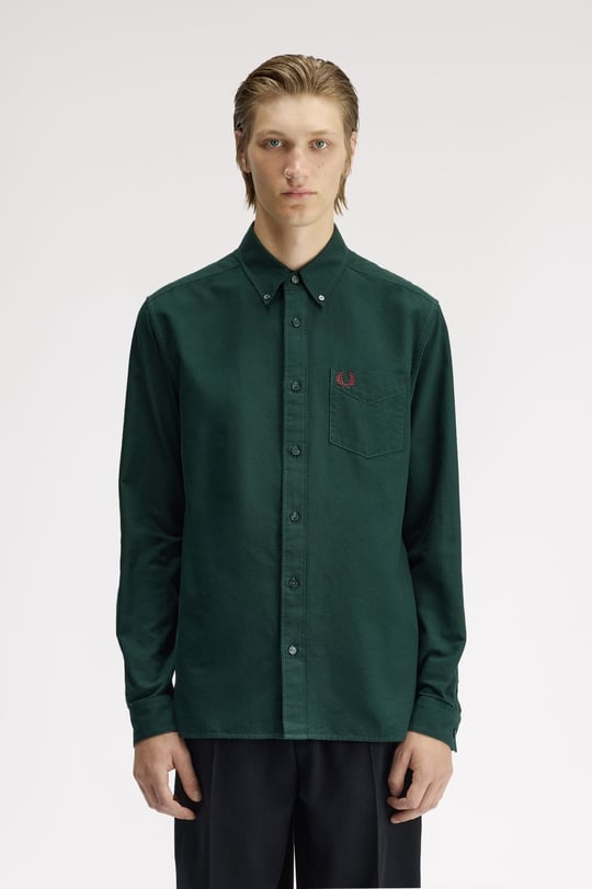 Fred Perry Fred Perry Erkek Regular Fit Cep Detaylı Düz Uzun Kollu Yeşil1 Gömlek M5516-30A