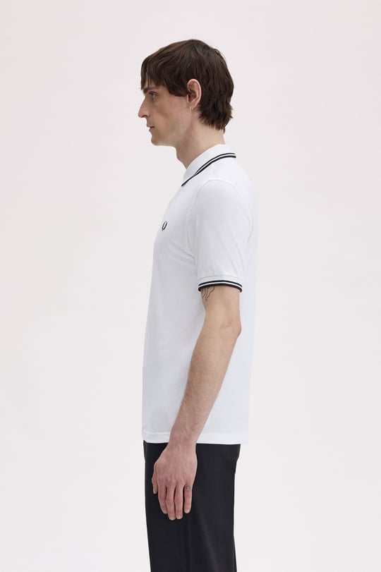 Fred Perry Fred Perry Erkek Regular Fit Yakası Çizgi Desenli Kısa Kollu Beyaz Polo Yaka T-Shirt M3600P-200