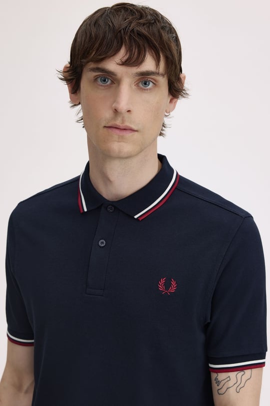 Fred Perry Fred Perry Erkek Regular Fit Yakası Çizgi Desenli Kısa Kollu Lacivert Polo Yaka T-Shirt M3600P-T55