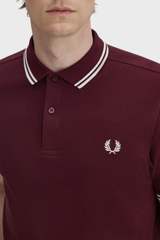 Fred Perry Fred Perry Erkek Regular Fit Yakası Çizgi Desenli Kısa Kollu Bordo Polo Yaka T-Shirt M3600P-597