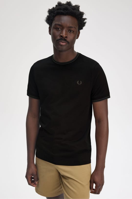 Fred Perry Fred Perry Erkek Regular Fit Kısa Kollu Şerit Detaylı Siyah1 T-Shirt M1588-Y43