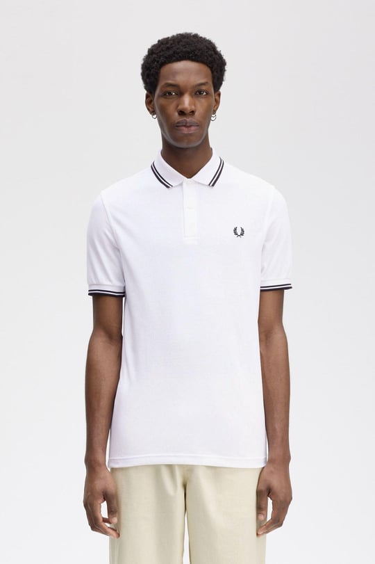 Fred Perry Fred Perry Erkek Regular Fit Yakası ve Kolları Çizgi Detaylı %100 Pamuklu Kısa Kollu Beyaz T-Shirt M3600-200