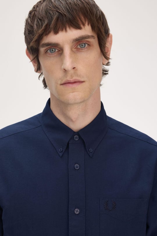Fred Perry Fred Perry Erkek Regular Fit Cep Detaylı Düz Uzun Kollu Lacivert Gömlek M5516-X86