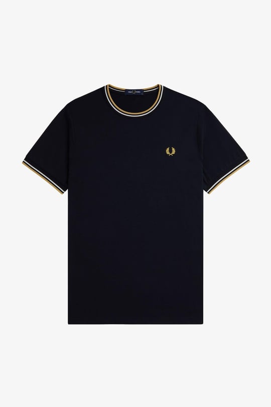 Fred Perry Fred Perry Erkek Regular Fit Kısa Kollu Şerit Detaylı Siyah T-Shirt M1588-W53