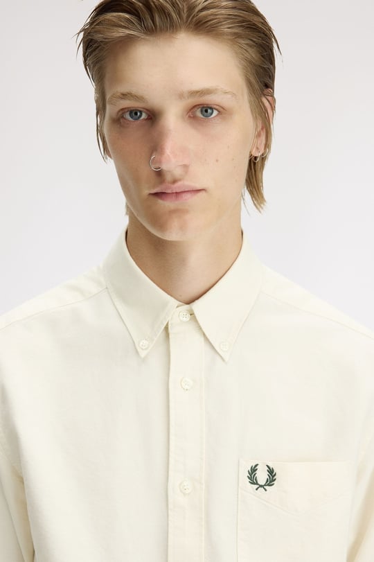 Fred Perry Fred Perry Erkek Regular Fit Cep Detaylı Düz Uzun Kollu Ekru1 Gömlek M5516-13B