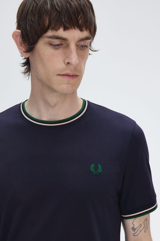 Fred Perry Fred Perry Erkek Regular Fit Kısa Kollu Şerit Detaylı Lacivert T-Shirt M1588-Y30