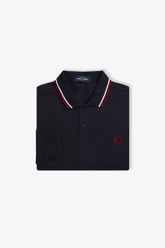 Fred Perry Fred Perry Erkek Regular Fit %100 Pamuklu Yakası Çizgi Detaylı Uzun Kollu Lacivert Polo Yaka T-Shirt M3636-T55
