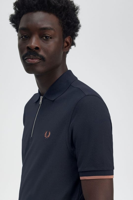 Fred Perry Fred Perry Erkek Regular Fit Fermuar Kapamalı %100 Pamuklu Kısa Kollu Lacivert T-Shirt M9886-608