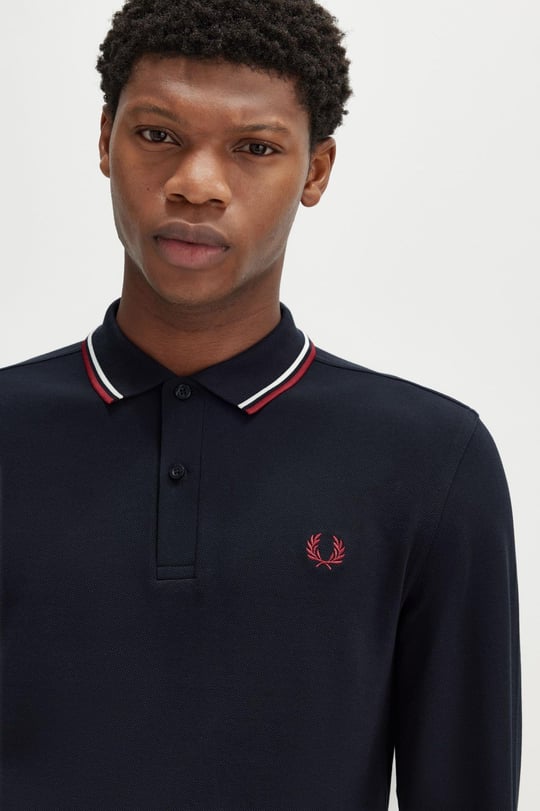 Fred Perry Fred Perry Erkek Regular Fit %100 Pamuklu Yakası Çizgi Detaylı Uzun Kollu Lacivert Polo Yaka T-Shirt M3636-T55