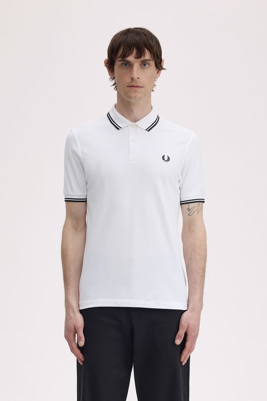 Fred Perry Fred Perry Erkek Regular Fit Yakası Çizgi Desenli Kısa Kollu Beyaz Polo Yaka T-Shirt M3600P-200