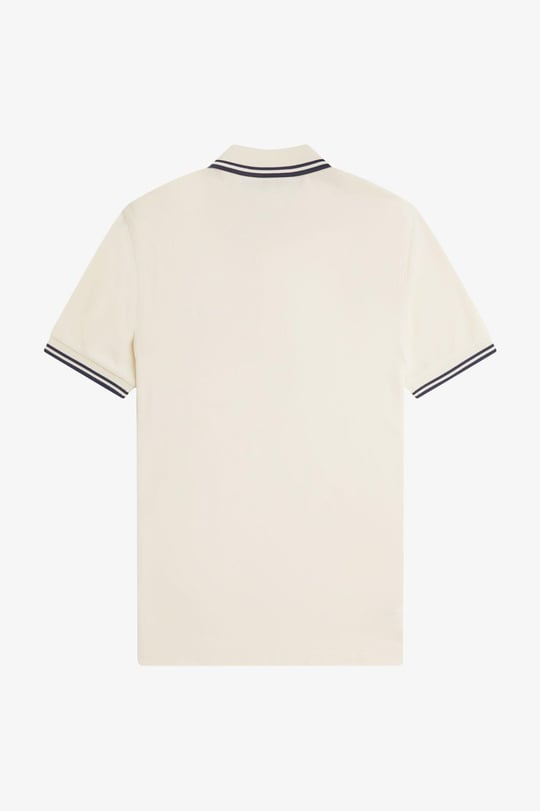 Fred Perry Fred Perry Erkek Regular Fit Yakası ve Kolları Çizgi Detaylı %100 Pamuklu Kısa Kollu Ekru-Lacivert T-Shirt M3600-Y24