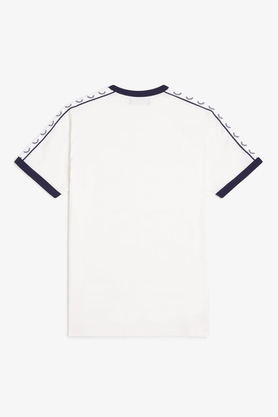 Fred Perry Fred Perry Erkek Regular Fit %100 Pamuklu Omuzdan Uzanan Logo Şeritli Yuvarlak Yaka Kısa Kollu Beyaz T-Shirt M4620-129