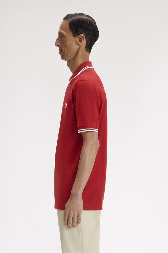 Fred Perry Fred Perry Erkek Regular Fit Yakası Çizgi Desenli Kısa Kollu Kırmızı Polo Yaka T-Shirt M3600P-07B