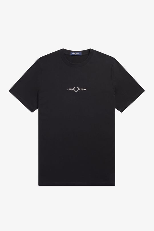Fred Perry Fred Perry Erkek Regular Fit Yivli Yuvarlak Yaka Gögüs Ortası İşlemeli Kısa Kollu Siyah T-Shirt M4580-102