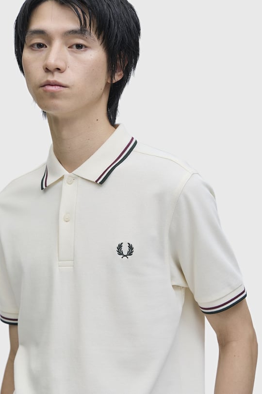 Fred Perry Fred Perry Erkek Regular Fit Yakası Çizgi Desenli Kısa Kollu Ekru Polo Yaka T-Shirt M3600P-84A