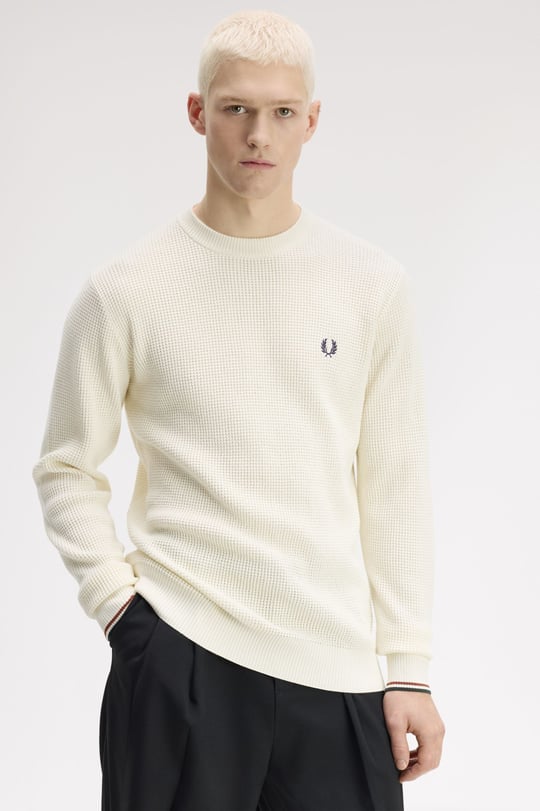 Fred Perry Fred Perry Erkek Sol Göğüste İşlenmiş Defne Çelengi Logosu Yuvarlak Yaka Uzun Kol Ekru Sweater K6507-170