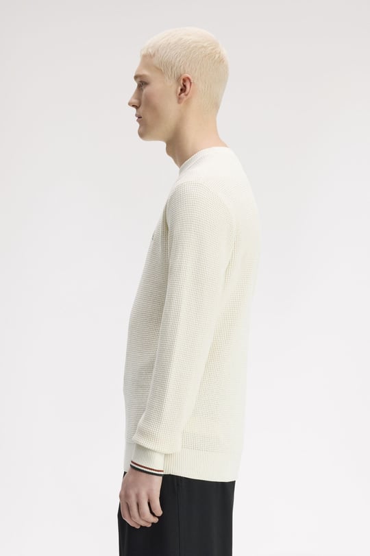 Fred Perry Fred Perry Erkek Sol Göğüste İşlenmiş Defne Çelengi Logosu Yuvarlak Yaka Uzun Kol Ekru Sweater K6507-170