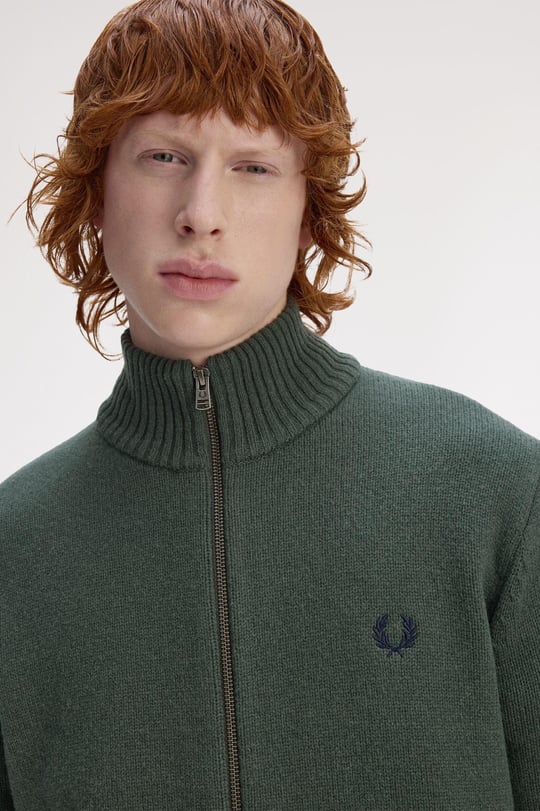 Fred Perry Fred Perry Erkek Uzun Kol Dik Yaka Fermuar Kapama Yeşil Hırka K1546-X89