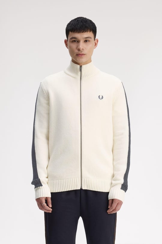 Fred Perry Fred Perry Erkek Uzun Kol Dik Yaka Fermuar Kapama Beyaz Hırka K1546-560