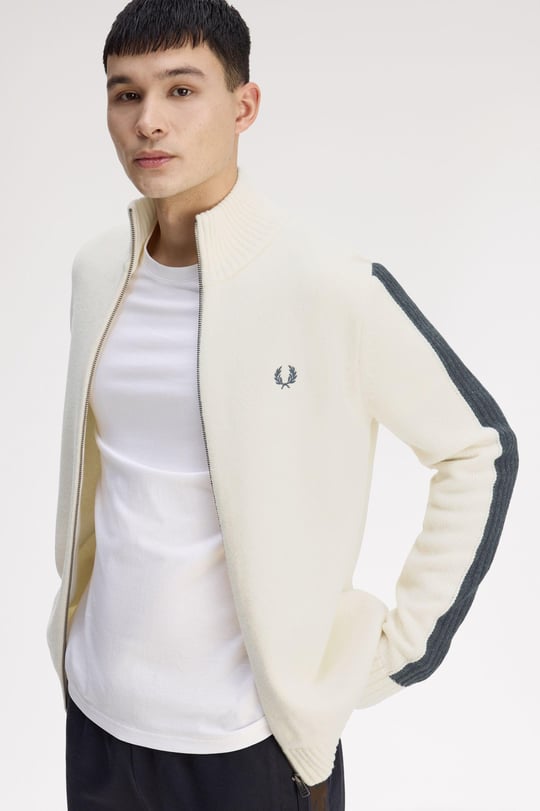 Fred Perry Fred Perry Erkek Uzun Kol Dik Yaka Fermuar Kapama Beyaz Hırka K1546-560
