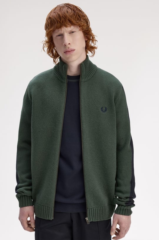Fred Perry Fred Perry Erkek Uzun Kol Dik Yaka Fermuar Kapama Yeşil Hırka K1546-X89