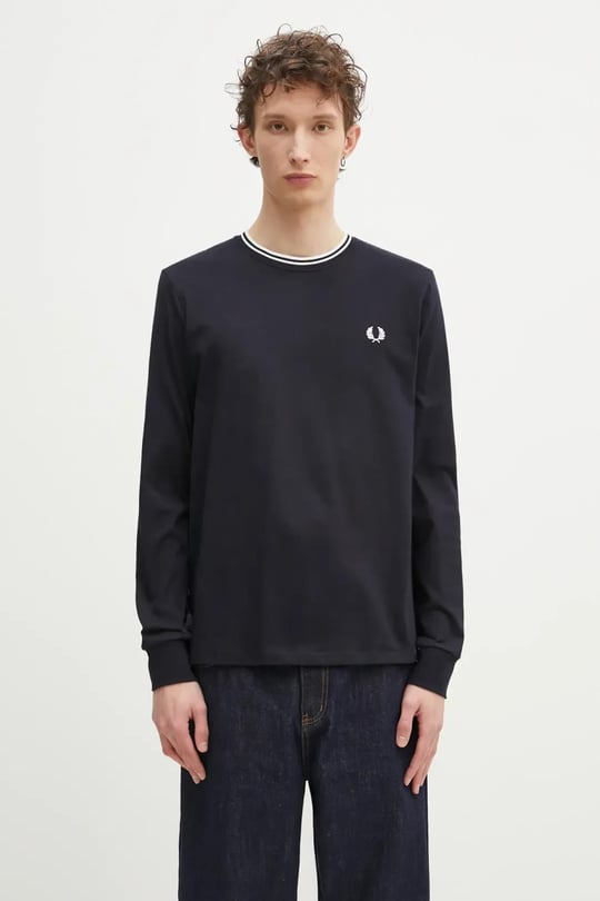 Fred Perry Fred Perry Erkek Uzun Kol Pamuklu Bisiklet Yaka Düz Lacivert T-Shirt M9602-795
