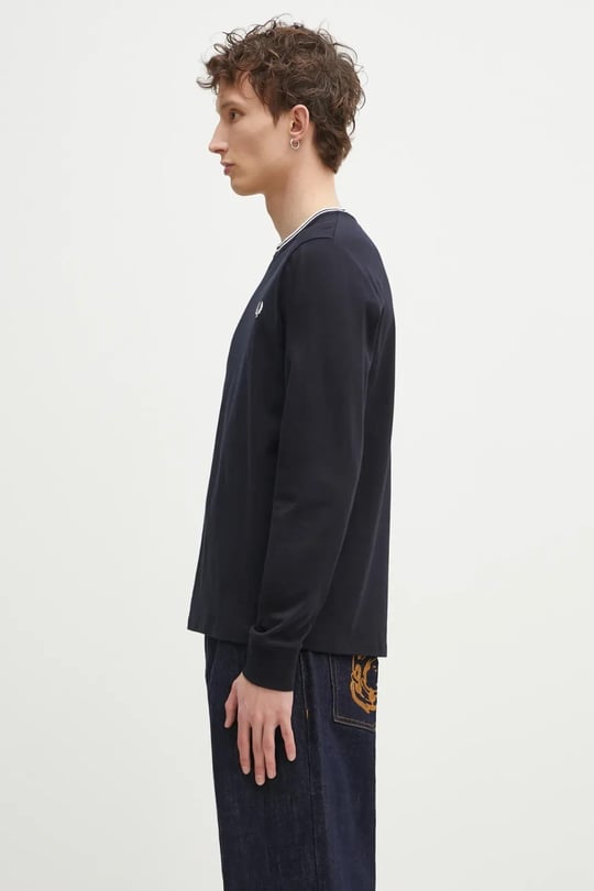 Fred Perry Fred Perry Erkek Uzun Kol Pamuklu Bisiklet Yaka Düz Lacivert T-Shirt M9602-795