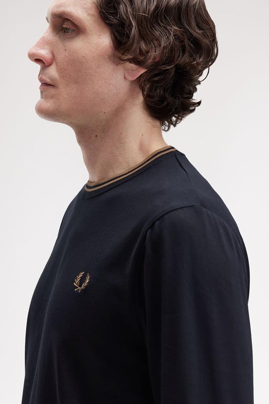 Fred Perry Fred Perry Erkek Uzun Kol Pamuklu Bisiklet Yaka Düz 184 T-Shirt M9602-184