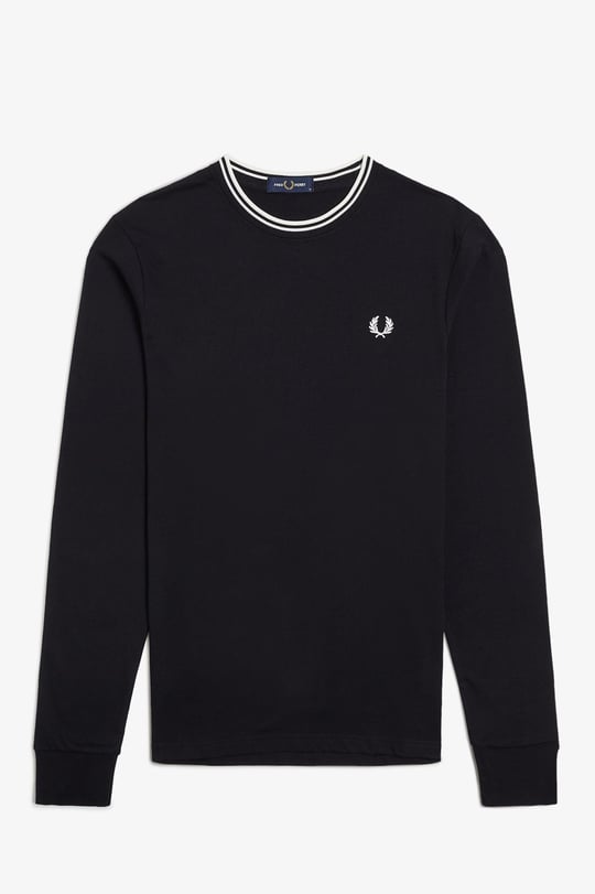 Fred Perry Fred Perry Erkek Uzun Kol Pamuklu Bisiklet Yaka Düz Siyah T-Shirt M9602-102