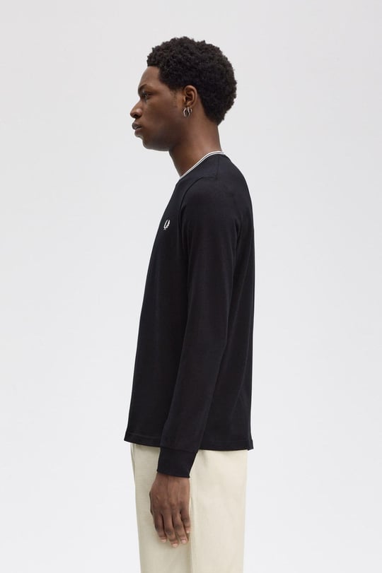 Fred Perry Fred Perry Erkek Uzun Kol Pamuklu Bisiklet Yaka Düz Siyah T-Shirt M9602-102