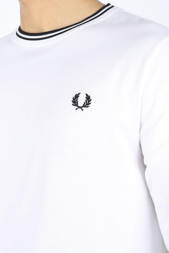 Fred Perry Fred Perry Erkek Uzun Kol Pamuklu Bisiklet Yaka Düz Beyaz T-Shirt M9602-100