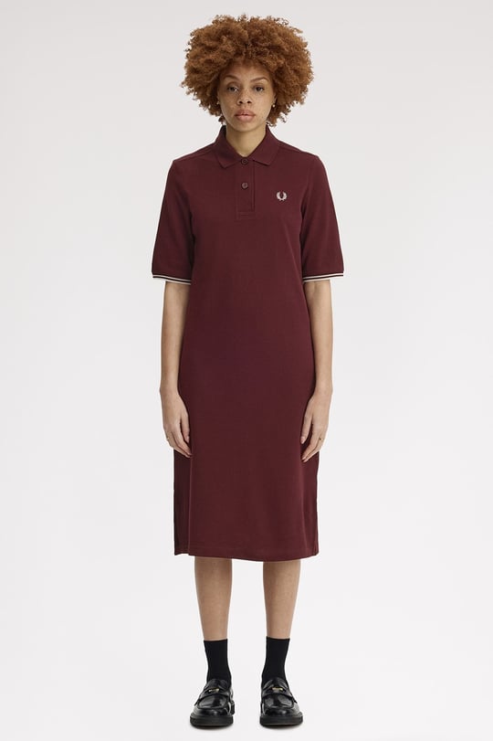Fred Perry Fred Perry Kadın Logo İşlemeli Kısa Kollu Midi Boy Bordo Elbise D2179-597