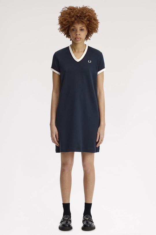 Fred Perry Fred Perry Kadın Normal Kesim V Yaka Logo İşlemeli Kısa Lacivert Elbise D2174-608