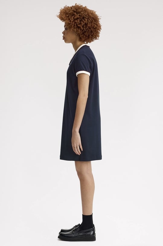 Fred Perry Fred Perry Kadın Normal Kesim V Yaka Logo İşlemeli Kısa Lacivert Elbise D2174-608