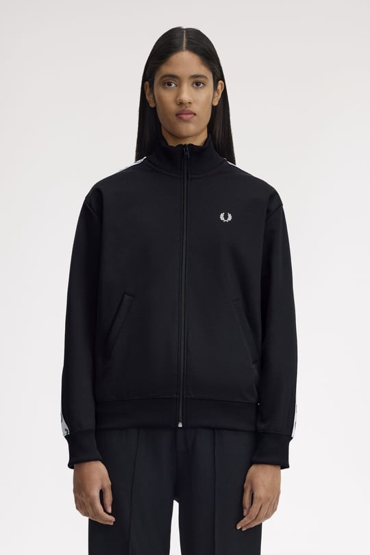 Fred Perry Fred Perry Kadın Omuzları Logo Detaylı Şerit Çizgili Dik Yakalı Uzun Kollu Siyah Ceket J1106-102