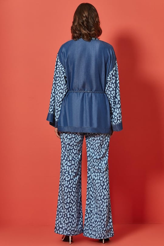 Guitar Guıtar Kadın Derin V Yakalı Uzun Kollu Maxi Boy Mavi Kimono JGU24231-KIMONO-MAVİ