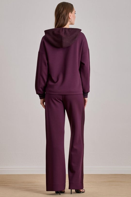 Guitar Guıtar Kadın Rahat Kalıp Kapüşonlu Uzun Kollu Bordo Ceket 25504-JOGGING JACKET-MÜRDÜM