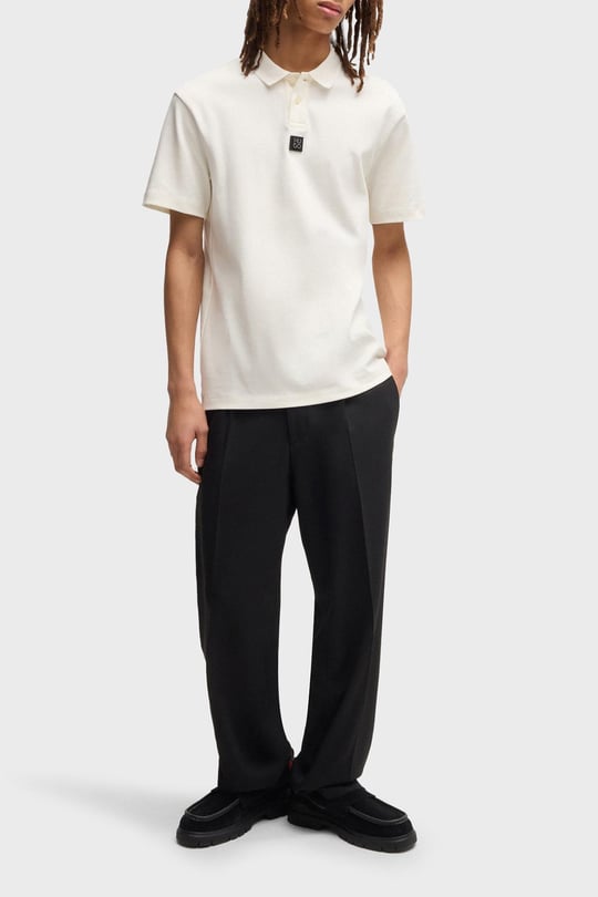 HUGO HUGO Erkek Dokuma Polo Yaka Kısa Kol Günlük Beyaz Polo Yaka T-Shirt 50517638-102
