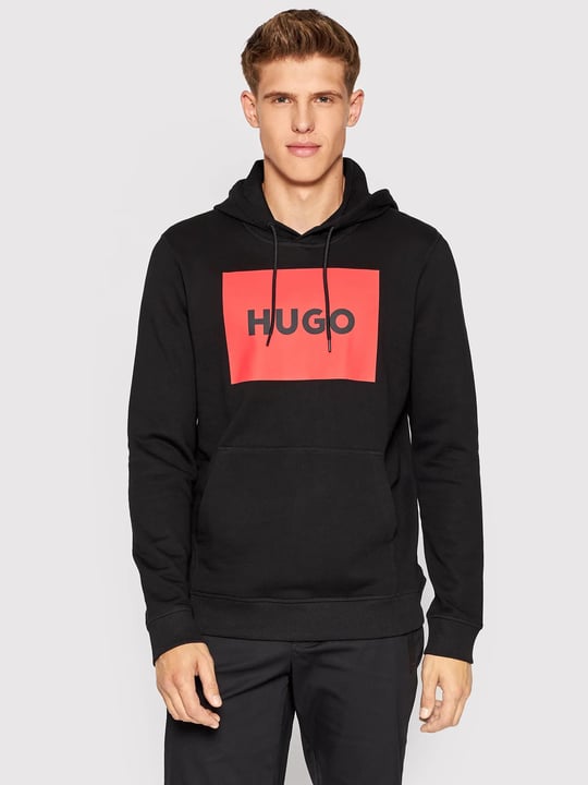 HUGO HUGO Erkek Marka Logolu Pamuklu Normal Kalıp Günlük Siyah-Kırmızı Sweatshirt 50473168-001