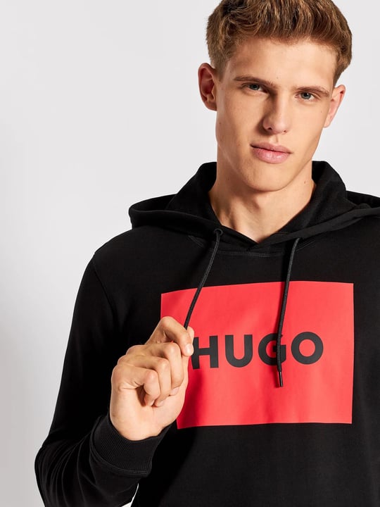 HUGO HUGO Erkek Marka Logolu Pamuklu Normal Kalıp Günlük Siyah-Kırmızı Sweatshirt 50473168-001