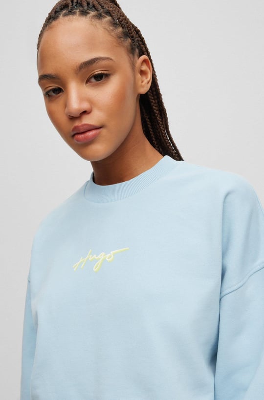 HUGO HUGO Kadın Marka Logolu Uzun Kollu Rahat Mavi Sweatshirt 50489094-451
