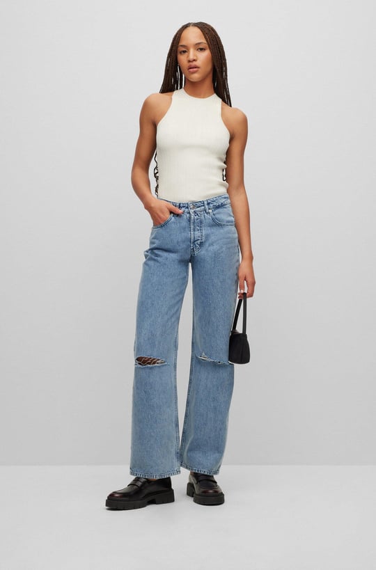 HUGO HUGO Kadın Pamuklu Normal Kesim Rahat Mavi Jeans 50487849-450
