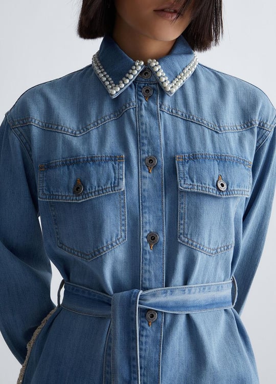 Liu Jo Lıu Jo Kadın Denim Kumaş Gömlek Yakalı Cep Detaylı Mavi Ceket UA3186DS031-78289