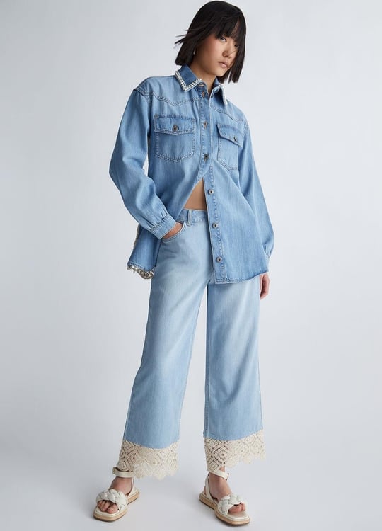 Liu Jo Lıu Jo Kadın Denim Kumaş Gömlek Yakalı Cep Detaylı Mavi Ceket UA3186DS031-78289