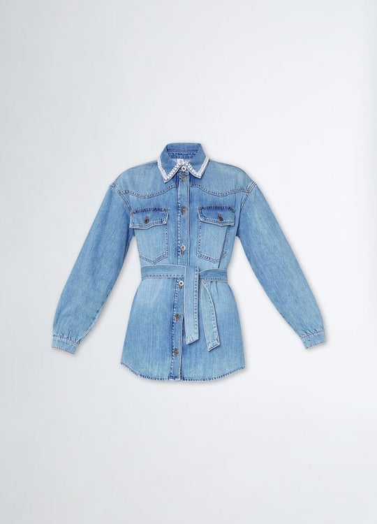 Liu Jo Lıu Jo Kadın Denim Kumaş Gömlek Yakalı Cep Detaylı Mavi Ceket UA3186DS031-78289