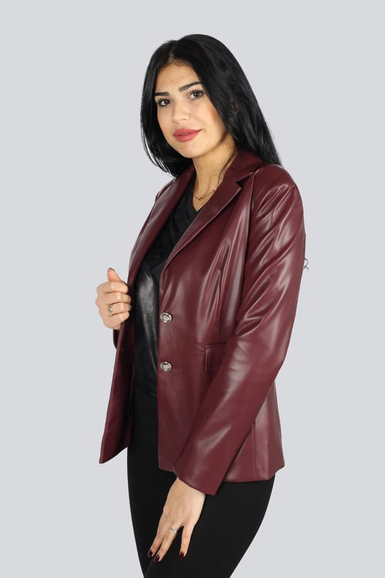Liu Jo Lıu Jo Kadın Kruvaze Yaka Deri Uzun Kollu Günlük Bordo Ceket MF3040E0624-91718